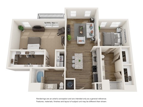 Floor plan for 2 beds, 2 baths, 1176 sqft